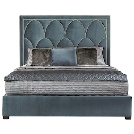 Transitional Queen Upholstered Bed with Fish Scale Nailhead Motif